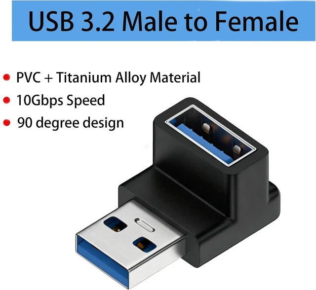Alt view image 4 of 7 - 90 Degree USB 3.2 Adapter Male to Female Interface 2Pcs (Up Angle)