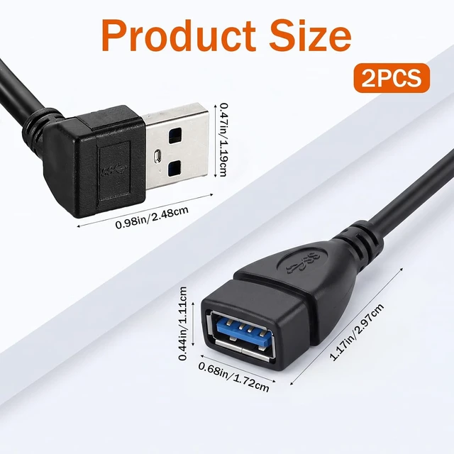 Alt view image 2 of 7 - 2 Pack USB Right Angle Adapter USB 3.0 Extension Cable Short