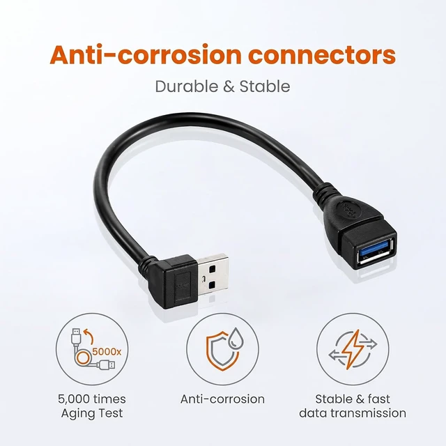 Alt view image 4 of 7 - 2 Pack USB Right Angle Adapter USB 3.0 Extension Cable Short