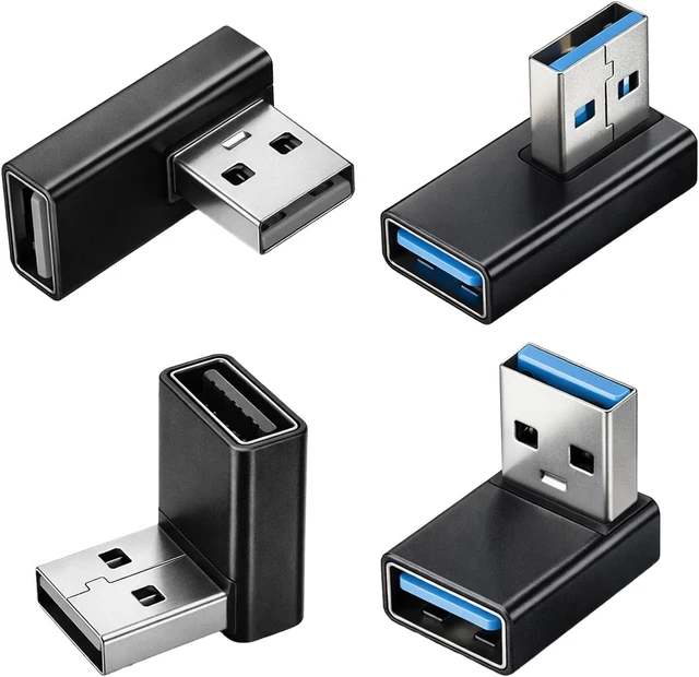 Main image of USB 3.0 Adapter 90 Degree Low Profile 4 PCS Left Right Vertical up and Down Angle Coupler Connector USB-A Male to Female Adapter Extender Converters Compatible Laptops Chargers USB-A Devices