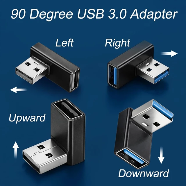 Alt view image 3 of 7 - USB 3.0 Adapter 90 Degree Low Profile 4 PCS Left Right Vertical up and Down Angle Coupler Connector USB-A Male to Female Adapter Extender Converters Compatible Laptops Chargers USB-A Devices