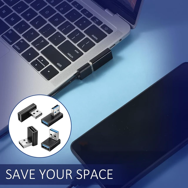 Alt view image 6 of 7 - USB 3.0 Adapter 90 Degree Low Profile 4 PCS Left Right Vertical up and Down Angle Coupler Connector USB-A Male to Female Adapter Extender Converters Compatible Laptops Chargers USB-A Devices