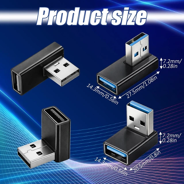 Alt view image 2 of 7 - USB 3.0 Adapter 90 Degree Low Profile 4 PCS Left Right Vertical up and Down Angle Coupler Connector USB-A Male to Female Adapter Extender Converters Compatible Laptops Chargers USB-A Devices