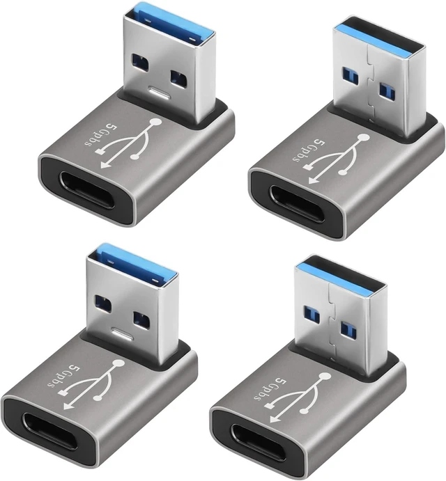 Main image of 90 Degree USB to USB C Adapter 4 Pack Up and Down Right Angle USB C Female to A Male Charger Connector Converter USB L Shape Extender Support Charge & Data Sync for PC Laptop Mouse Keyboard
