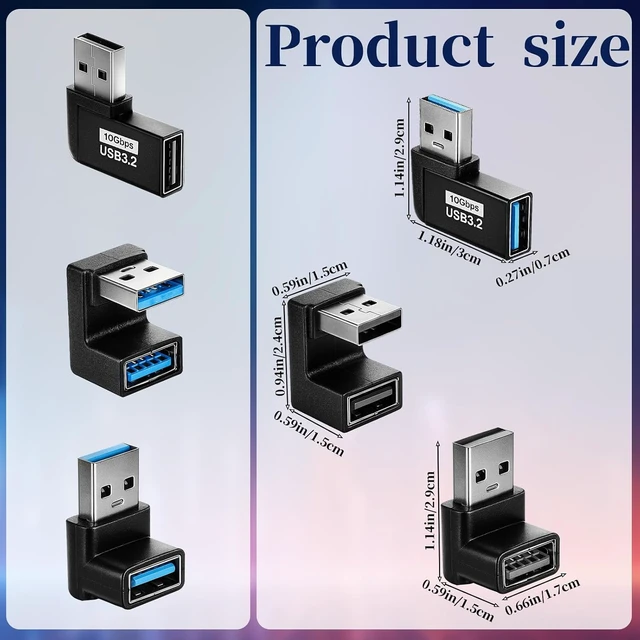 Alt view image 2 of 7 - 6 Pack USB Adapter Left and Right Angle 180 Degree/90 Degree Vertical Up