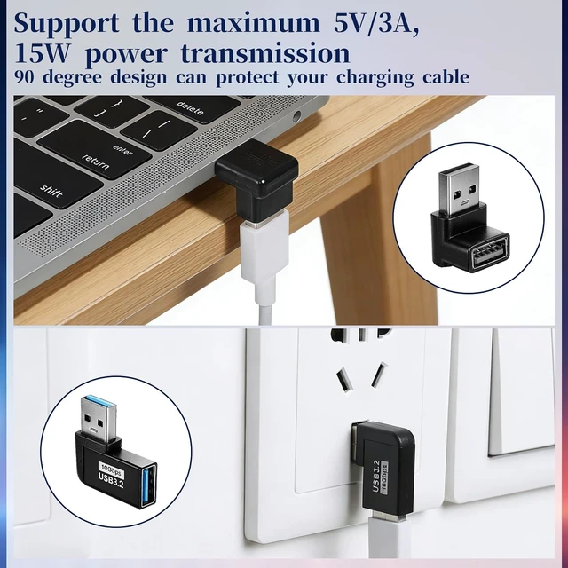 Alt view image 3 of 7 - 6 Pack USB Adapter Left and Right Angle 180 Degree/90 Degree Vertical Up