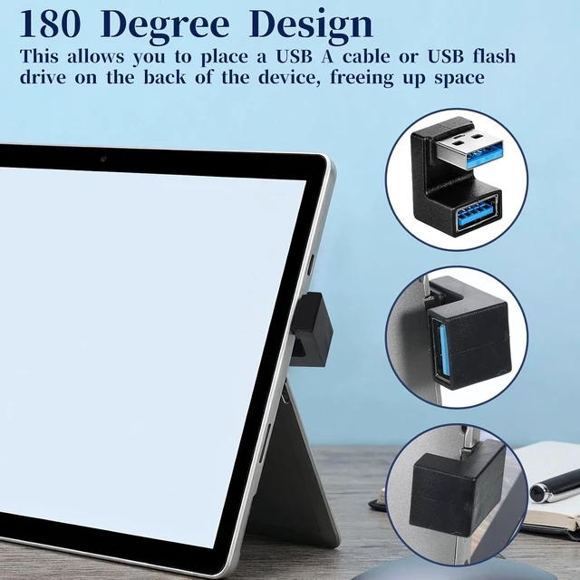 Alt view image 4 of 7 - 6 Pack USB Adapter Left and Right Angle 180 Degree/90 Degree Vertical Up