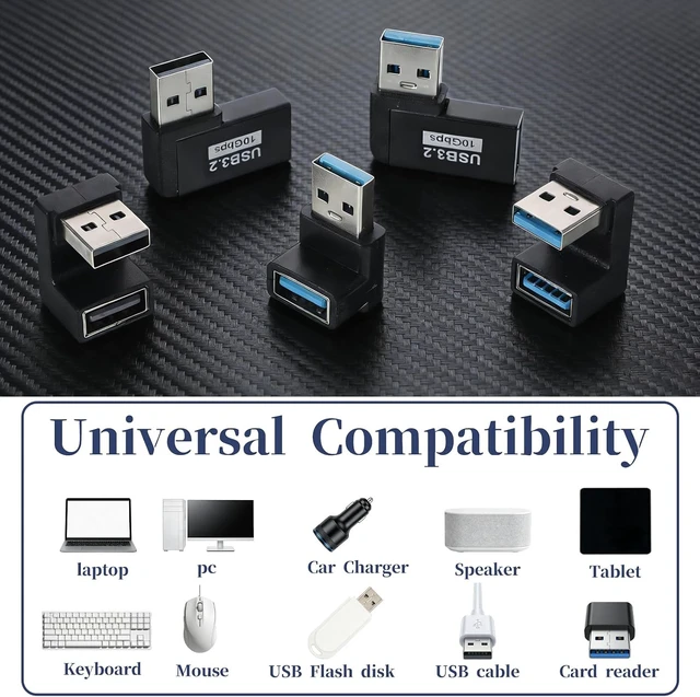 Alt view image 6 of 7 - 6 Pack USB Adapter Left and Right Angle 180 Degree/90 Degree Vertical Up