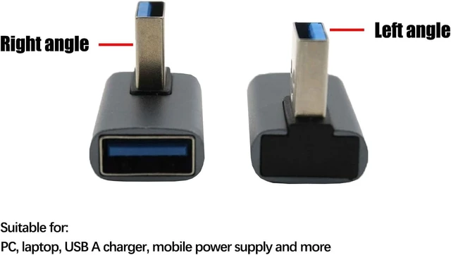 Alt view image 4 of 5 - 90 Degree USB 3.1 Adapter Left and Right Corner USB A Male/Female Converter Extender Compatible with laptops PCs USB A Chargers Power Banks etc. (2-Pack)