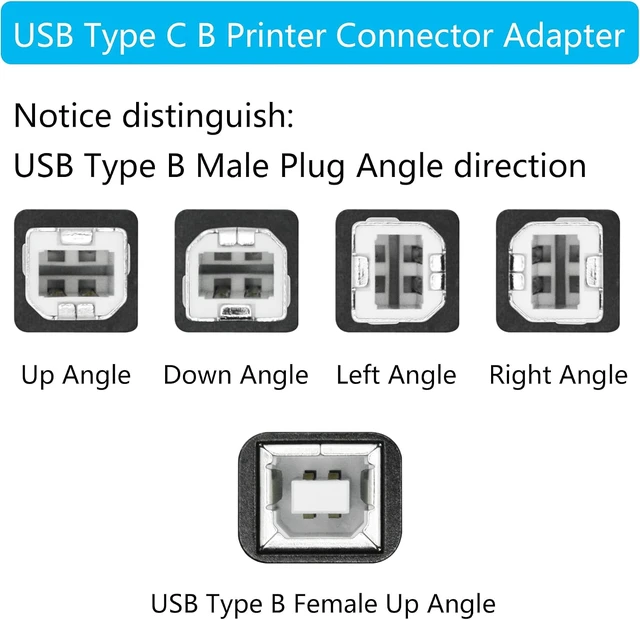 Alt view image 3 of 7 - 90 Degree USB B 2.0 Printer Adapter USB Printer Expansion Connector Plug