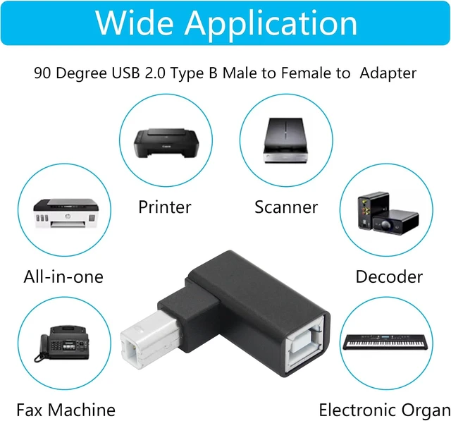 Alt view image 6 of 7 - 90 Degree USB B 2.0 Printer Adapter USB Printer Expansion Connector Plug