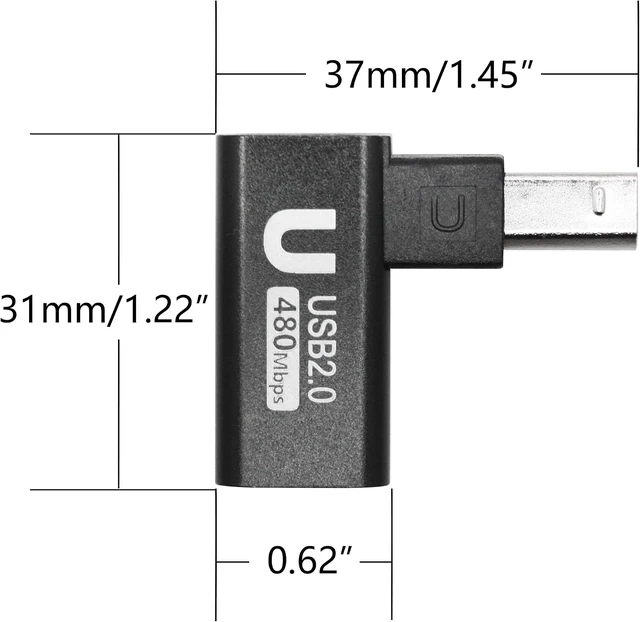 Alt view image 7 of 7 - 90 Degree USB B 2.0 Printer Adapter USB Printer Expansion Connector Plug