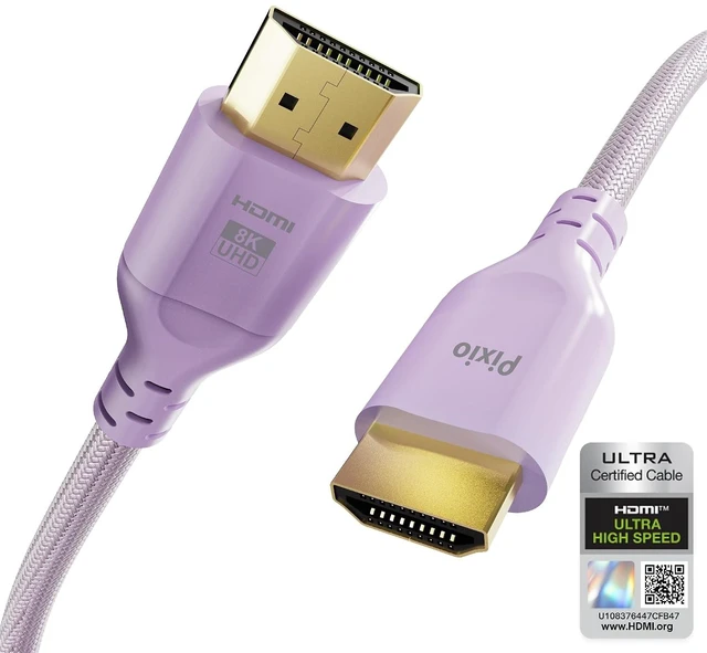 Main image of Purple 8K HDMI 2.1 Cable HDMI-to-HDMI Certified Ultra High Speed 6FT 8K 60Hz 4K 120Hz Nylon Braided Gold Plated Connector Anti-Breakage HDR10+ dtsx eARC HDCP Dolby Compatible