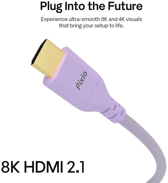 Alt view image 2 of 7 - Purple 8K HDMI 2.1 Cable HDMI-to-HDMI Certified Ultra High Speed 6FT 8K 60Hz 4K 120Hz Nylon Braided Gold Plated Connector Anti-Breakage HDR10+ dtsx eARC HDCP Dolby Compatible