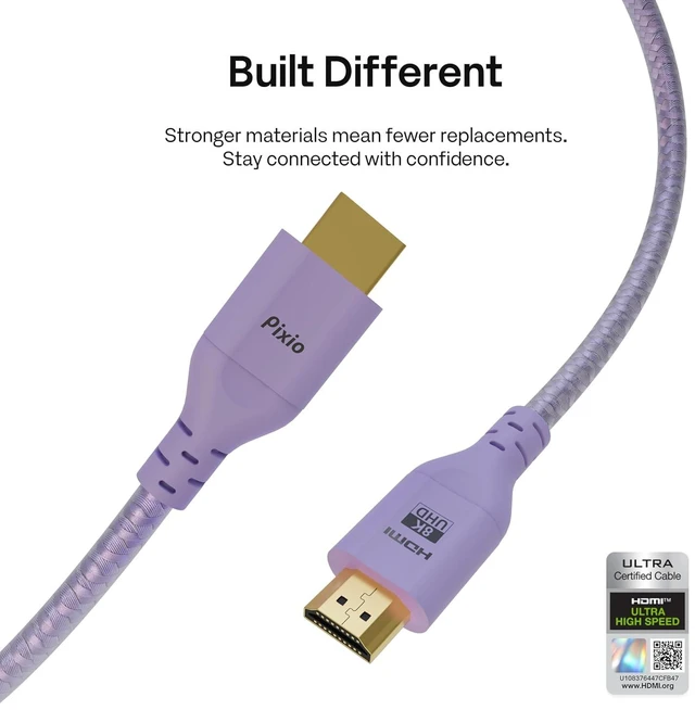 Alt view image 4 of 7 - Purple 8K HDMI 2.1 Cable HDMI-to-HDMI Certified Ultra High Speed 6FT 8K 60Hz 4K 120Hz Nylon Braided Gold Plated Connector Anti-Breakage HDR10+ dtsx eARC HDCP Dolby Compatible