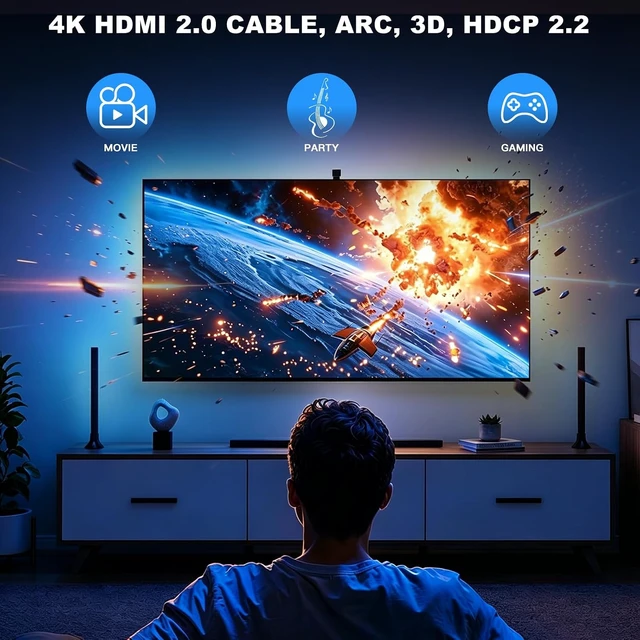 Alt view image 4 of 7 - Yiecheng 4K HDMI Cable 6.6FT 4-Pack Braided Nylon 18Gbps 60Hz HDR ARC