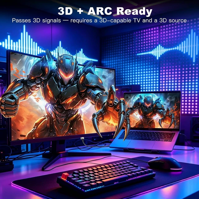 Alt view image 6 of 7 - Yiecheng 4K HDMI Cable 6.6FT 4-Pack Braided Nylon 18Gbps 60Hz HDR ARC