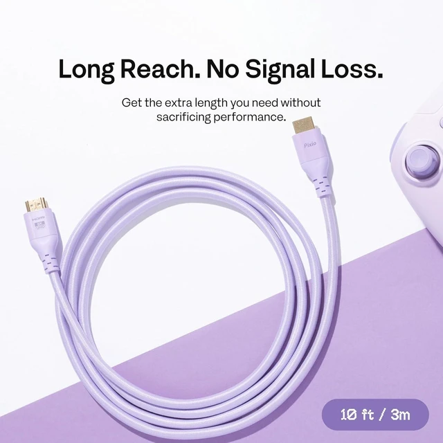 Alt view image 6 of 7 - Purple 8K HDMI 2.1 Cable HDMI-to-HDMI Certified Ultra High Speed 10FT 8K 60Hz 4K 120Hz Nylon Braided Gold Plated Connector Anti-Breakage HDR10+ dtsx eARC HDCP Dolby Compatible