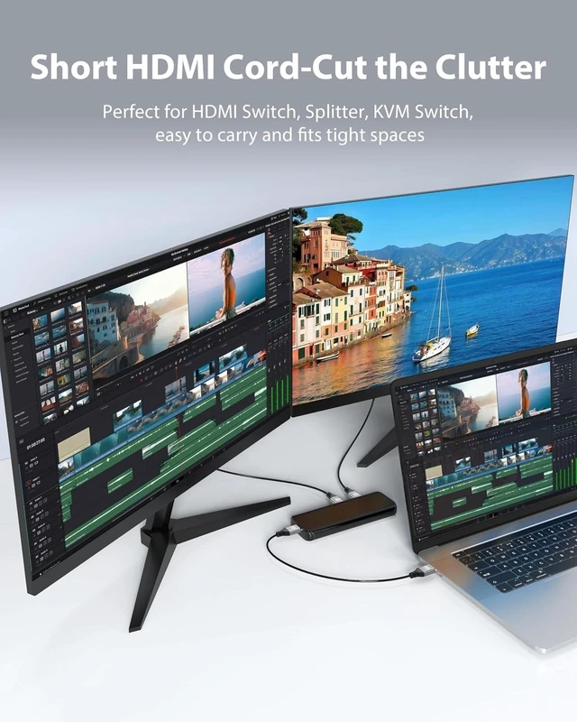 Alt view image 3 of 7 - 8K Slim HDMI 2.1 Cable 6 Inch 2-Pack 48Gbps