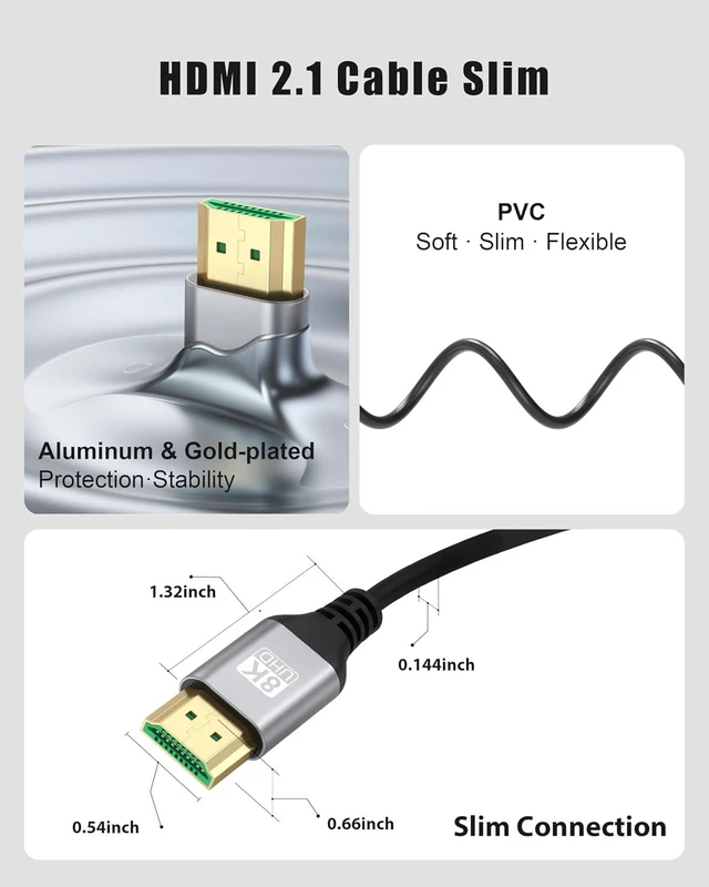 Alt view image 7 of 7 - 8K Slim HDMI 2.1 Cable 6 Inch 2-Pack 48Gbps