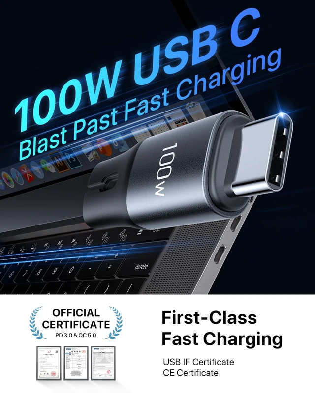 Alt view image 2 of 7 - 100W Retractable USB-C to USB-C 5A Fast Charging 3-in-1 Cable Features Magnetic Charging and Overheating Protection 4.5-Foot USB Type-C for Phone Notebook Pad WatchGray