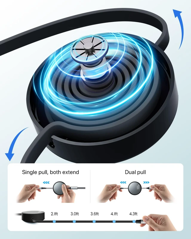 Alt view image 6 of 7 - 100W Retractable USB-C to USB-C 5A Fast Charging 3-in-1 Cable Features Magnetic Charging and Overheating Protection 4.5-Foot USB Type-C for Phone Notebook Pad WatchGray