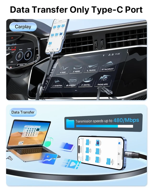 Alt view image 7 of 7 - 100W Retractable USB-C to USB-C 5A Fast Charging 3-in-1 Cable Features Magnetic Charging and Overheating Protection 4.5-Foot USB Type-C for Phone Notebook Pad WatchGray