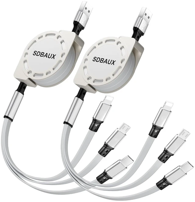 Main image of Multi Charging Cable USB A to 3 in 1 Retractable Lightning/Type-C/Micro Port Fast Charger Cord for iPhone 17 16 15 14 13 12 Pro Max Galaxy S23/S22/S20 Cell Phones Tablets Universal Use (2Pack-3.3ft)