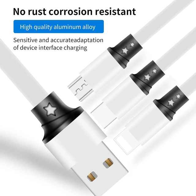 Alt view image 7 of 7 - Multi Charging Cable USB A to 3 in 1 Retractable Lightning/Type-C/Micro Port Fast Charger Cord for iPhone 17 16 15 14 13 12 Pro Max Galaxy S23/S22/S20 Cell Phones Tablets Universal Use (2Pack-3.3ft)