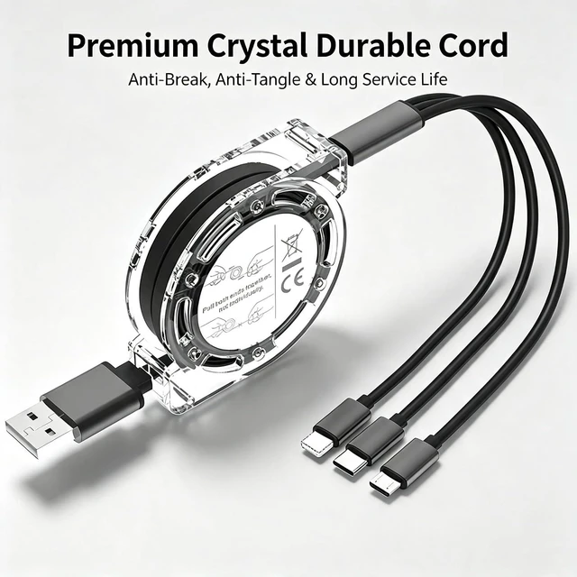 Alt view image 2 of 7 - Retractable 3 in 1 Multi Fast Charging Cord Multi Charger Cable with Lightning Micro USB Type C Connectors Universal Fast Charging Cable for iPhone iPad PS Tablets and More Black 1 Pack