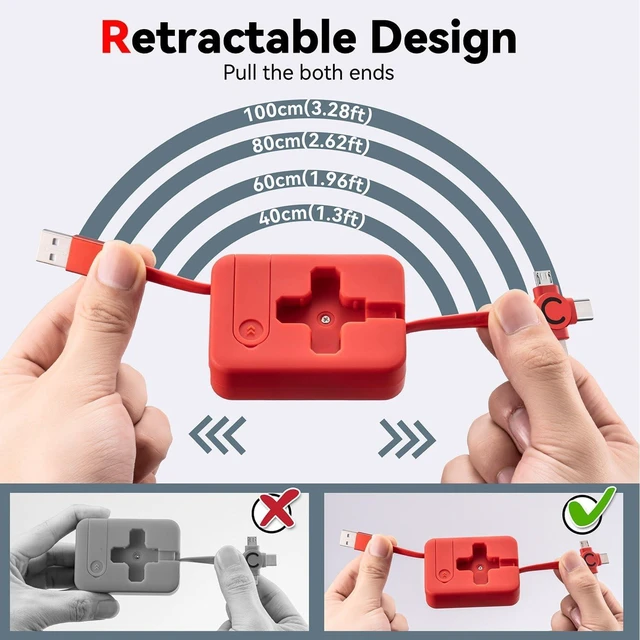 Alt view image 5 of 7 - 3 in 1 Multiple Charger Cable 3A 2Pack 3 in 1 Retractable Multi Charging Cable with IP/USB-C/Micro Ports Phone Holder Multiple Fast Charging Cord for Cell Phones iPhone Tablets