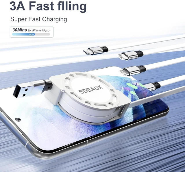 Alt view image 2 of 7 - Multi Charging Cable USB A to 4 in 1 Retractable Lightning/Dual Type-C/Micro Port Fast Charger Cord for iPhone 18 17 16 15 14 13 12 Pro Max Galaxy Cell Phones Tablets Universal Use