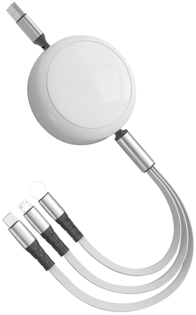 Alt view image 2 of 2 - Retractable USB C Cable 100W PD 3-in-1 Fast Charging Cable with Adjustable 12-52inch Length Type-C & Micro USB Charger Cord Tangle-Free Portable Cable for Phones Tablets Laptops and Travel White