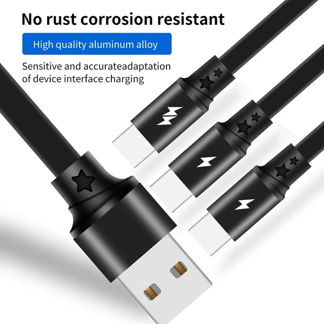 Alt view image 5 of 7 - 3 Pack 3-in-1 Retractable USB C Splitter Cableand Data Transfer Fast Charging QC3.0 Multiple Cord with Type C Port Adapter for iPhone 17/16/15 Series iPad Android and Tablets Smartphones (black)