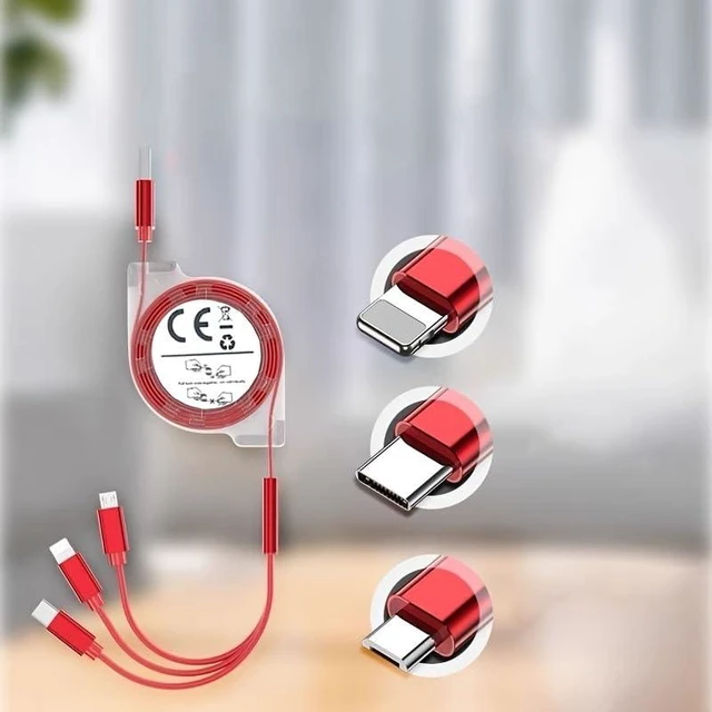 Alt view image 5 of 5 - 3-in-1 Retractable Fast Charging Cable Multi-Function Charging Cord with USB C & Micro USB Connectors Portable Universal Charger Cable for iPhone iPad Tablet PS Android Devices & More (Black)
