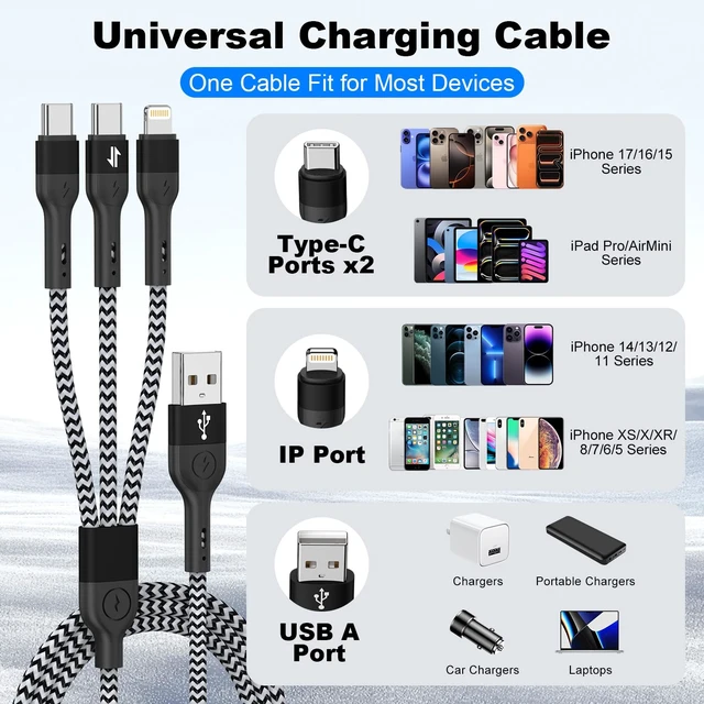 Alt view image 3 of 7 - Multi Charging Cable 3 in 1 Charging Cable for iPhone 17/18Pro
