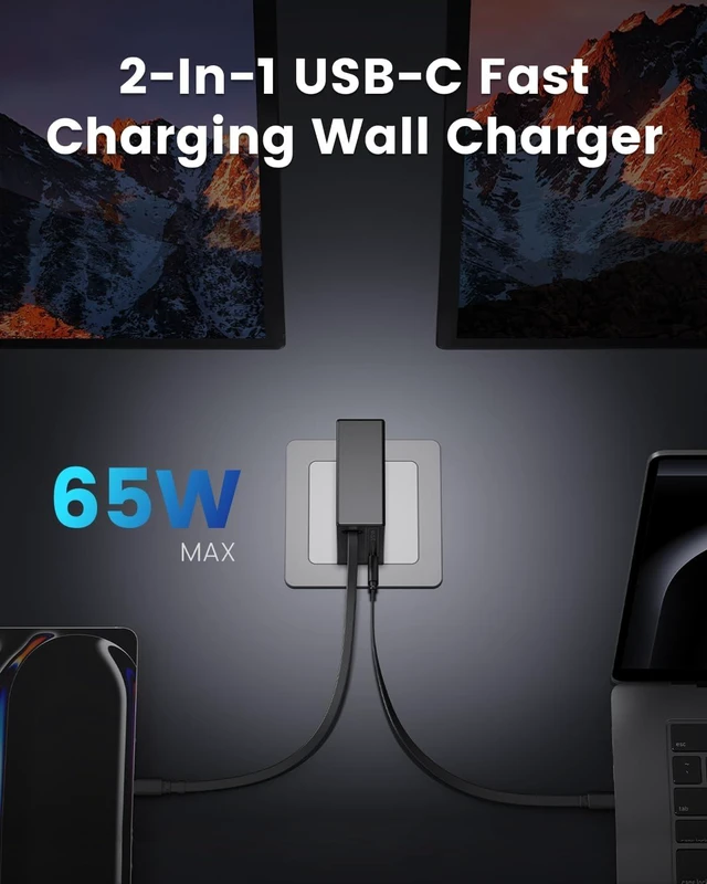 Alt view image 4 of 7 - 65W GaN Retractable USB Laptop Charger 33.5in Type-C Cable 2 UsbC