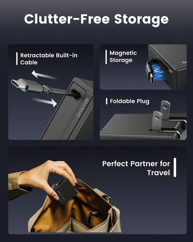 Alt view image 7 of 7 - 65W GaN Retractable USB Laptop Charger 33.5in Type-C Cable 2 UsbC