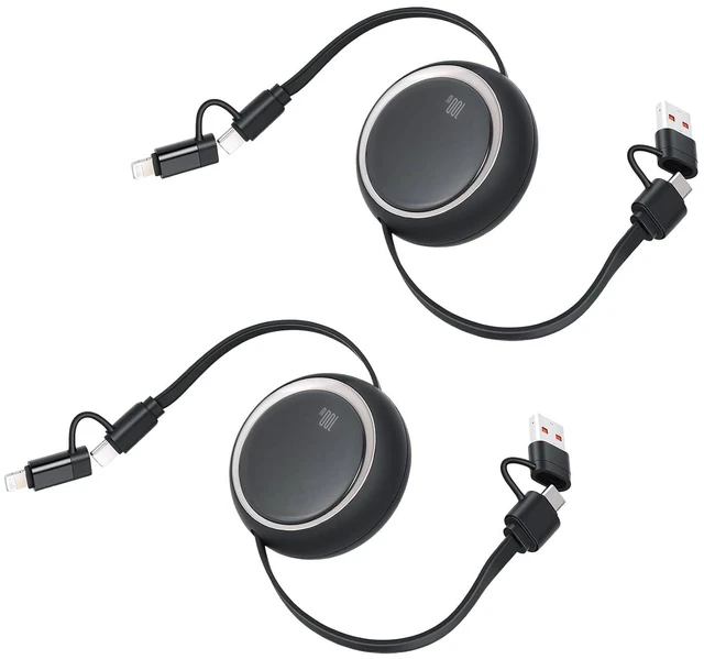 Main image of 2 Pack Retractable Multi Fast Charging Cable 100W 4 in 1 USB-C to USB-C Cord Adjustable Lengths Multiple Charger Cables Compatible with iPhone 17/16/15/14 Pro Max iPad S25 Tablets