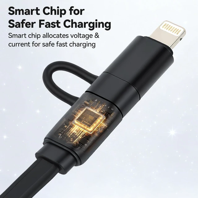 Alt view image 6 of 7 - 2 Pack Retractable Multi Fast Charging Cable 100W 4 in 1 USB-C to USB-C Cord Adjustable Lengths Multiple Charger Cables Compatible with iPhone 17/16/15/14 Pro Max iPad S25 Tablets