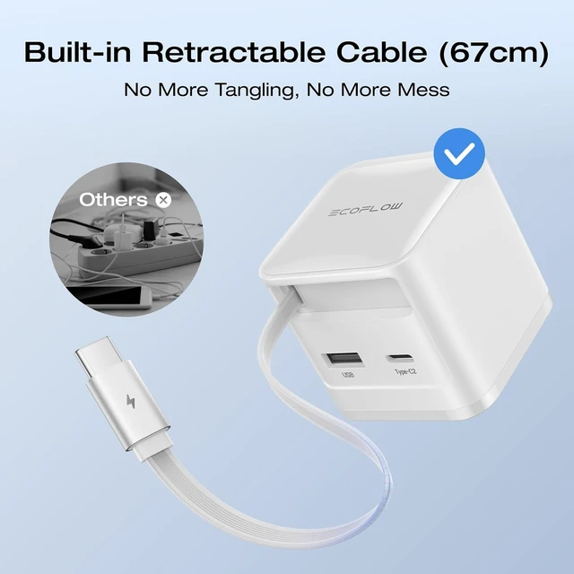 Alt view image 4 of 7 - 65W USB C Charger with Retractable Cable 3-in-1 Phone Charger with Type C Cable 2-Port Fast Charger Compatible with iPhone 17 16 Pro Max iPad Galaxy S25 Steam Deck (White)