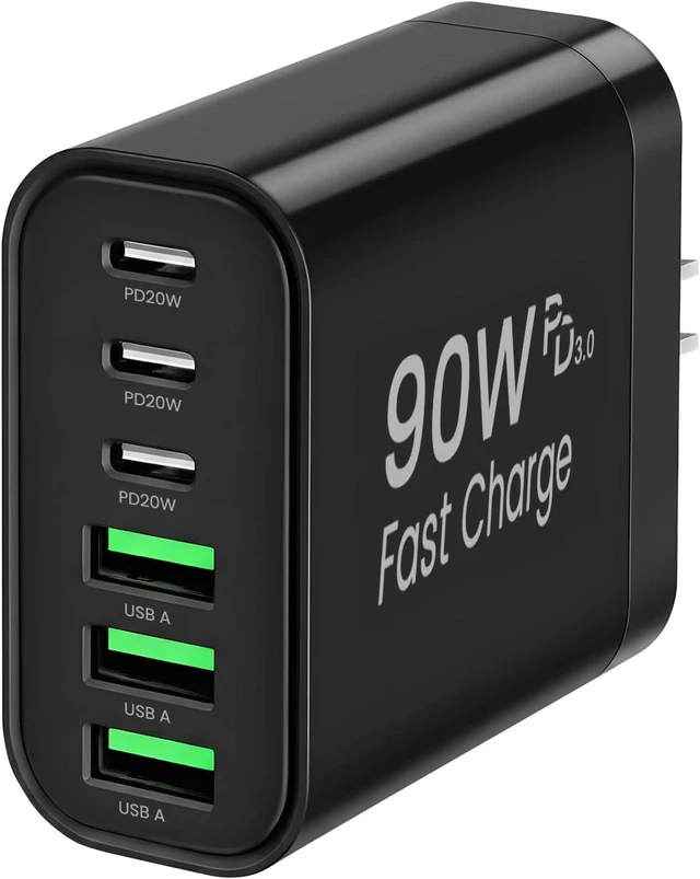 Main image of 90W GaN USB C Charger Block 6-Port USB C Wall Charger Fast Charging Adapter for iPhone 17Pro Max/ Galaxy S24 Ultra/Tabs/iPad Pro for Home Travel