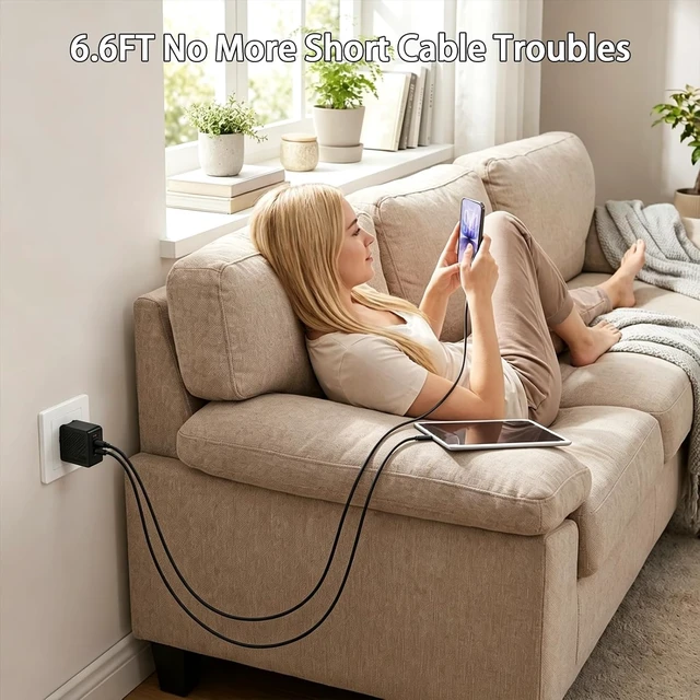 Alt view image 7 of 7 - 65W GaN USB C Travel Charger Adapter 3 Port Wall Charger with UK EU Plugs