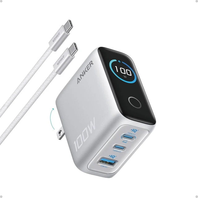 Main image of 100W Max USB C Charger 3-Port GaN Phone Charger with Smart Display