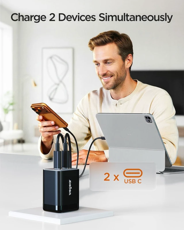 Alt view image 3 of 7 - 45W Dual USB-C GaN Fast Charger