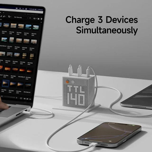 Alt view image 6 of 7 - SHARGE 140W 3-Port GaN Laptop Charger USB C MacBook Charger with Display