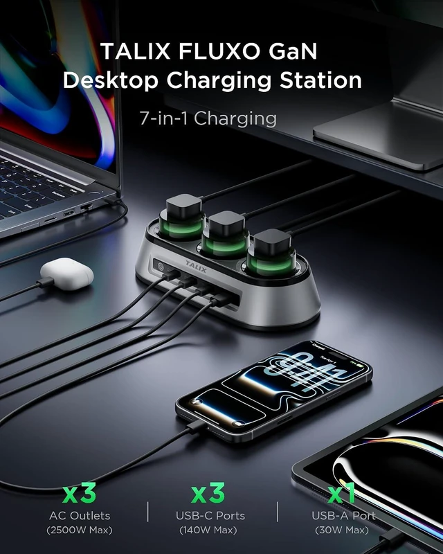 Alt view image 2 of 7 - 150W GaN Desktop Charging Station 7-in-1 Desktop Charger RGB