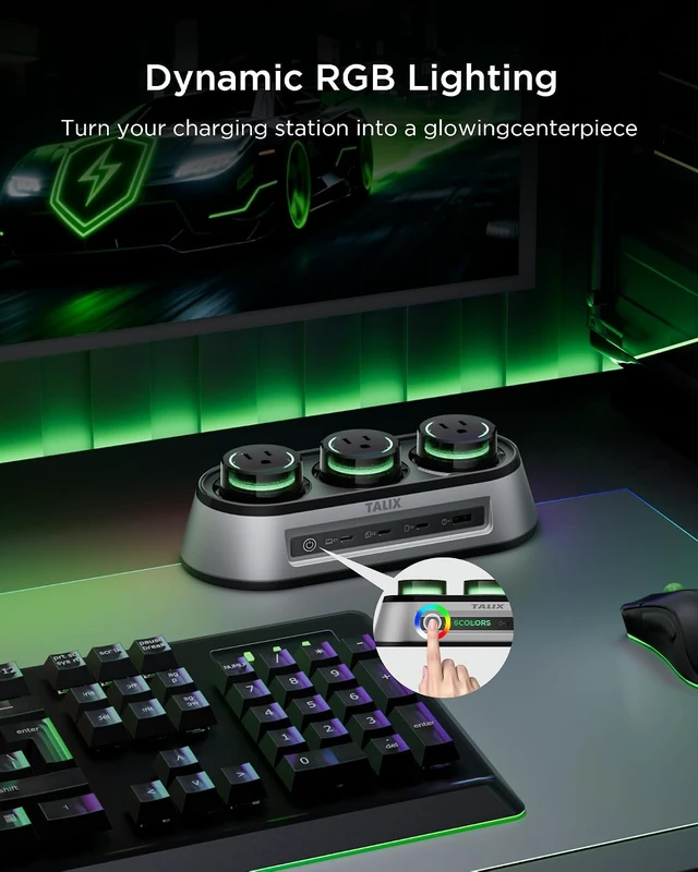 Alt view image 5 of 7 - 150W GaN Desktop Charging Station 7-in-1 Desktop Charger RGB