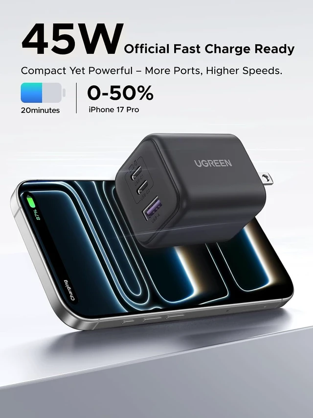 Alt view image 2 of 7 - 45W USB C GaN Charger 3-Port PPS Fast Charger for iPhone 18