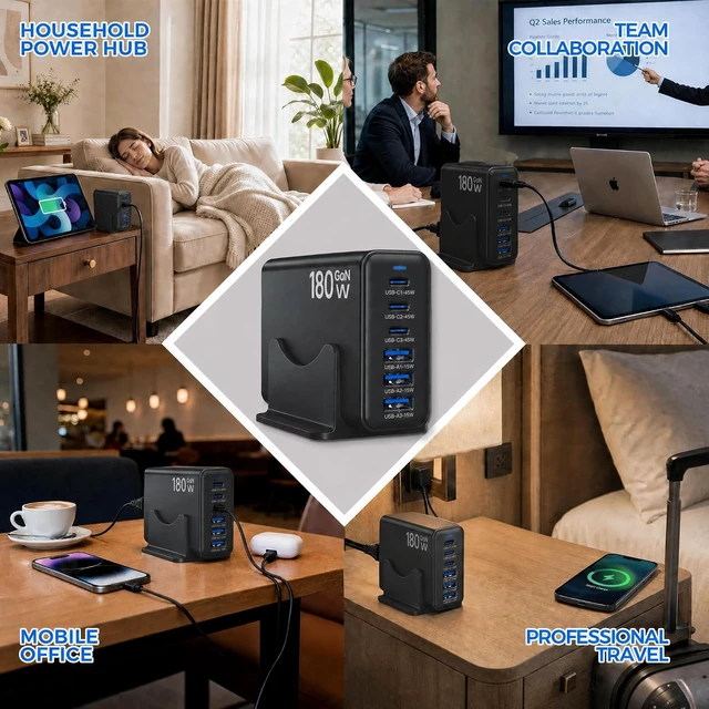 Alt view image 4 of 7 - 180W GaN USB C Charging Station 6 Port Desktop Charger